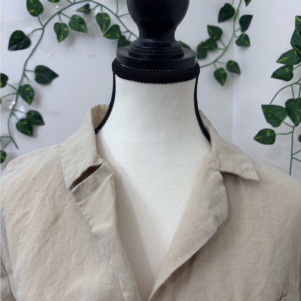 OAK + FORT Beige Linen Cotton Blouse Button Up Cream Size M - Picture 9 of 9